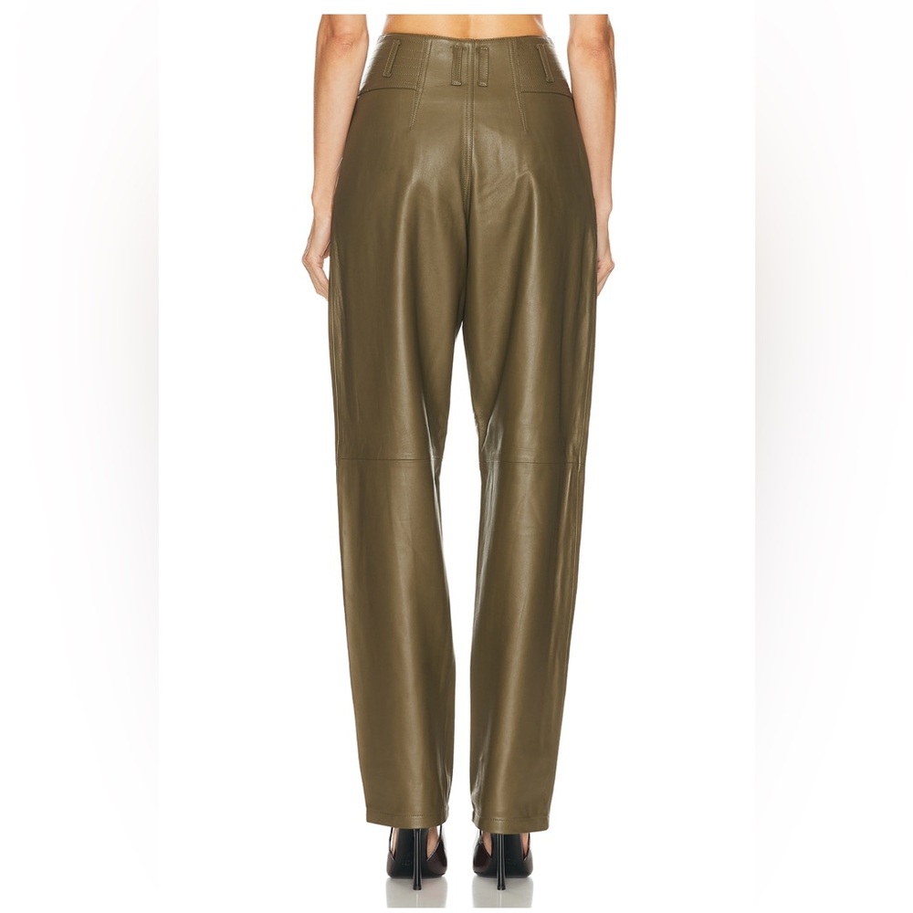 Ronny Kobo Olive Green Real Leather Pants - Picture 3 of 6